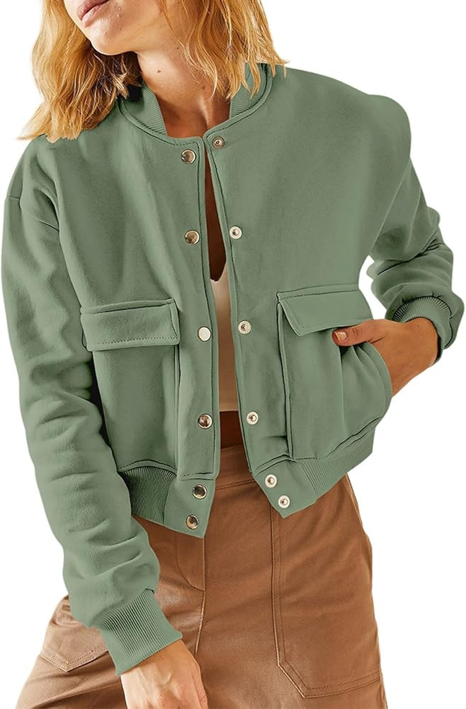 EVALESS Womens Jacket 2024 Fall Winter Long Sleeve Stand Collar Shacket with Side Pocket Lightwei... | Amazon (US)