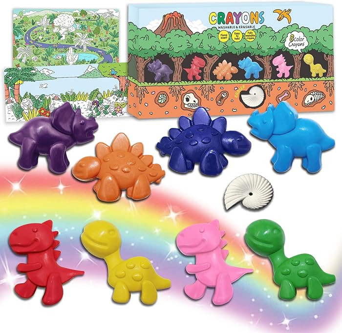Dinosaur Crayons for Kids, 8 Pack Non-Toxic Washable Dinosaur Shaped Crayons with Drawing Paper &... | Amazon (US)
