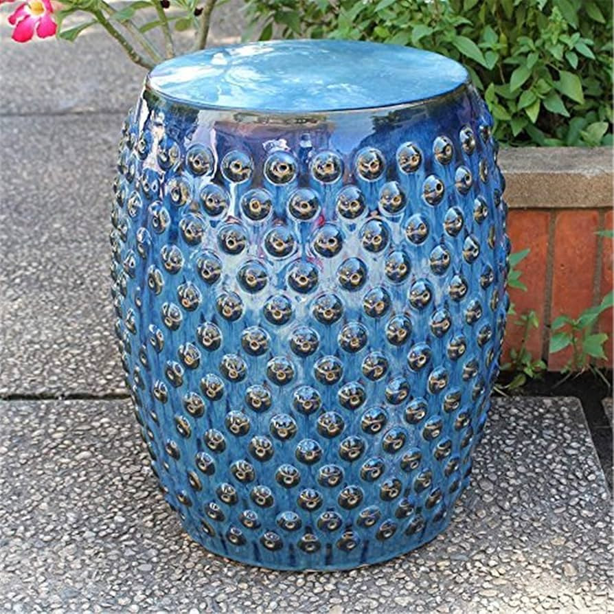 International Caravan Furniture Piece Perforated Navy Blue Drum Ceramic Garden Stool | Amazon (US)