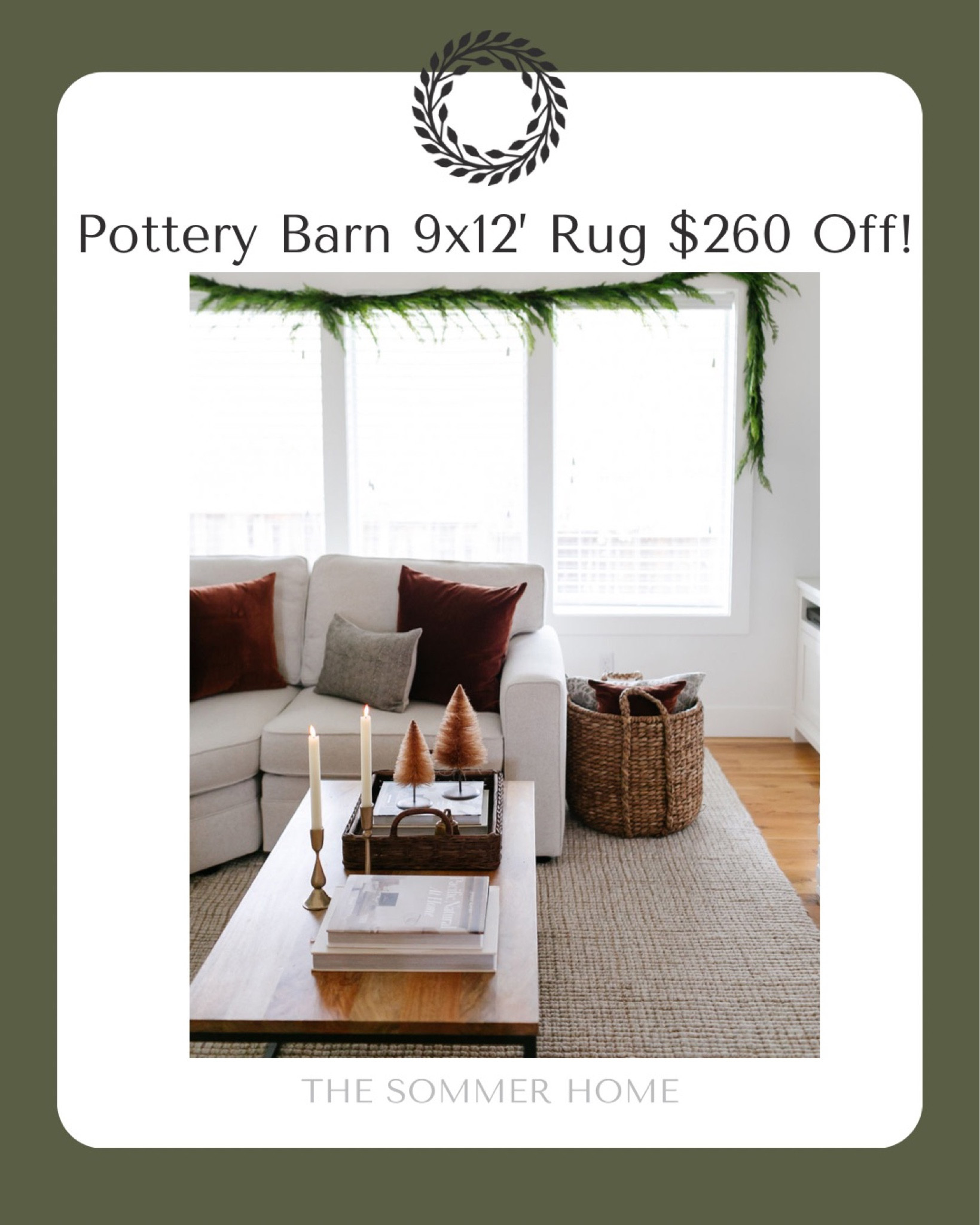 Pottery Barn chunky wool jute rug, Christmas decor, garland, Pottery Barn Pearce sectional, coffee table basket,

#LTKHoliday #LTKCyberweek #LTKhome