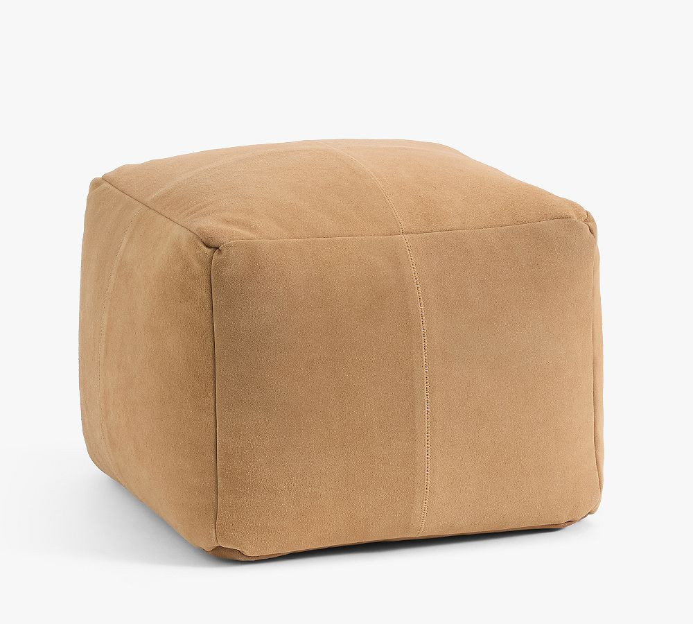 Pieced Suede Pouf, Camel, 18"" x 18"" x 14 | Pottery Barn (US)