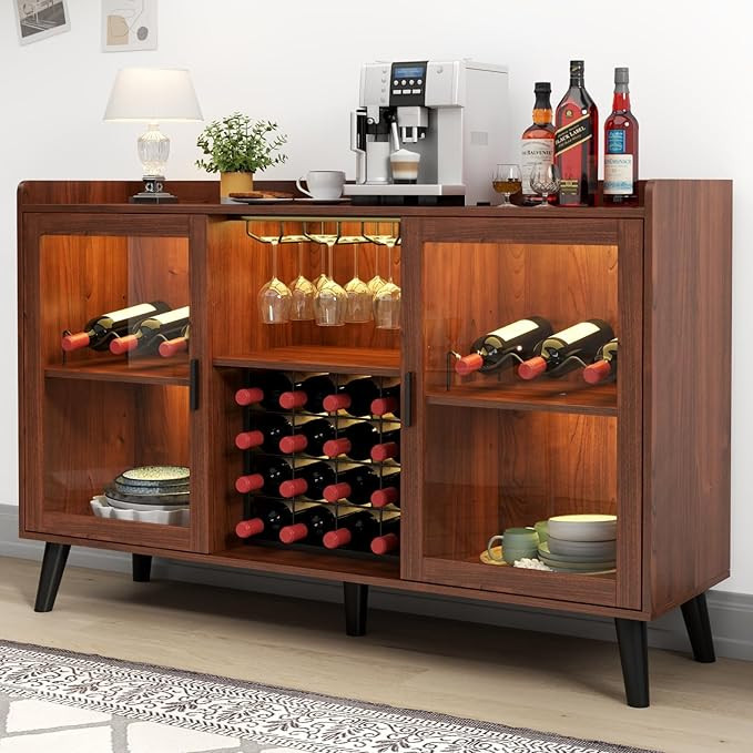 Loomie Wine Bar Cabinet with LED Light, Home Coffee Cabinet with Wine Rack and Glass Holder, Kitc... | Amazon (US)