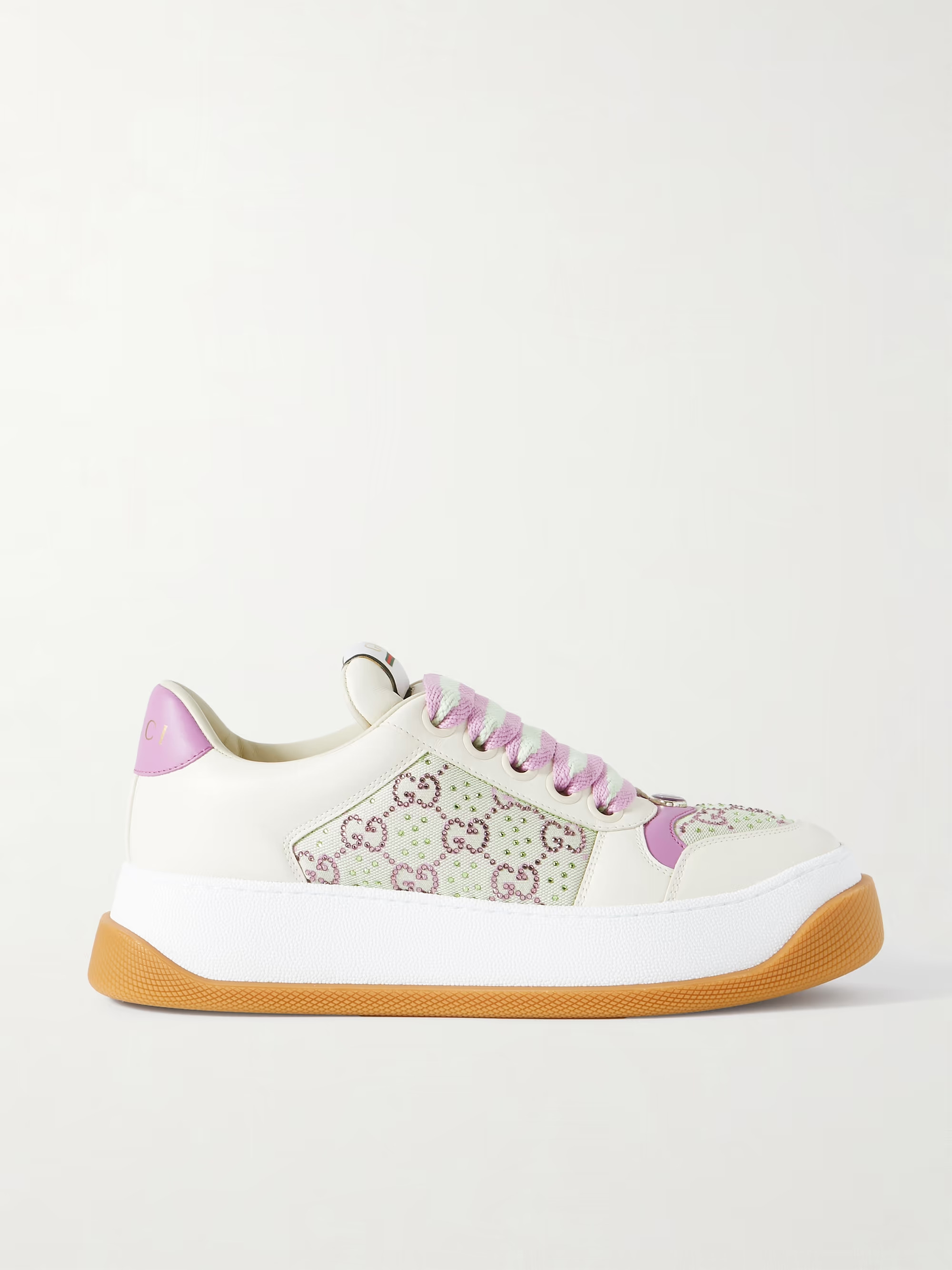 GUCCIDouble Screener crystal-embellished coated cotton-canvas and leather sneakers | NET-A-PORTER (US)