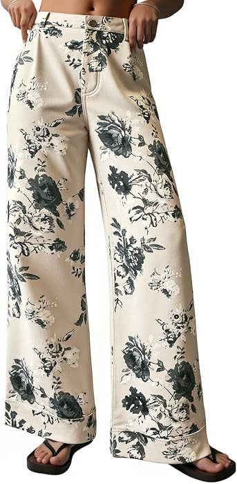 Cicy Bell Womens Floral Baggy Wide Leg Jeans High Waisted Denim Pants | Amazon (US)