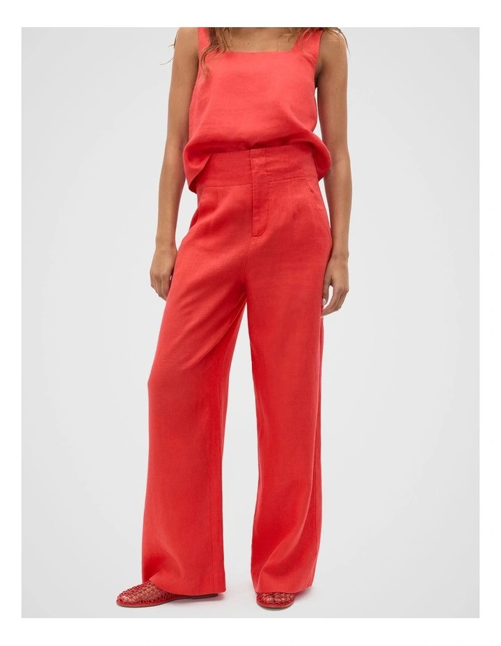 Core Linen Waisted Pant in Electric Crimson | Myer