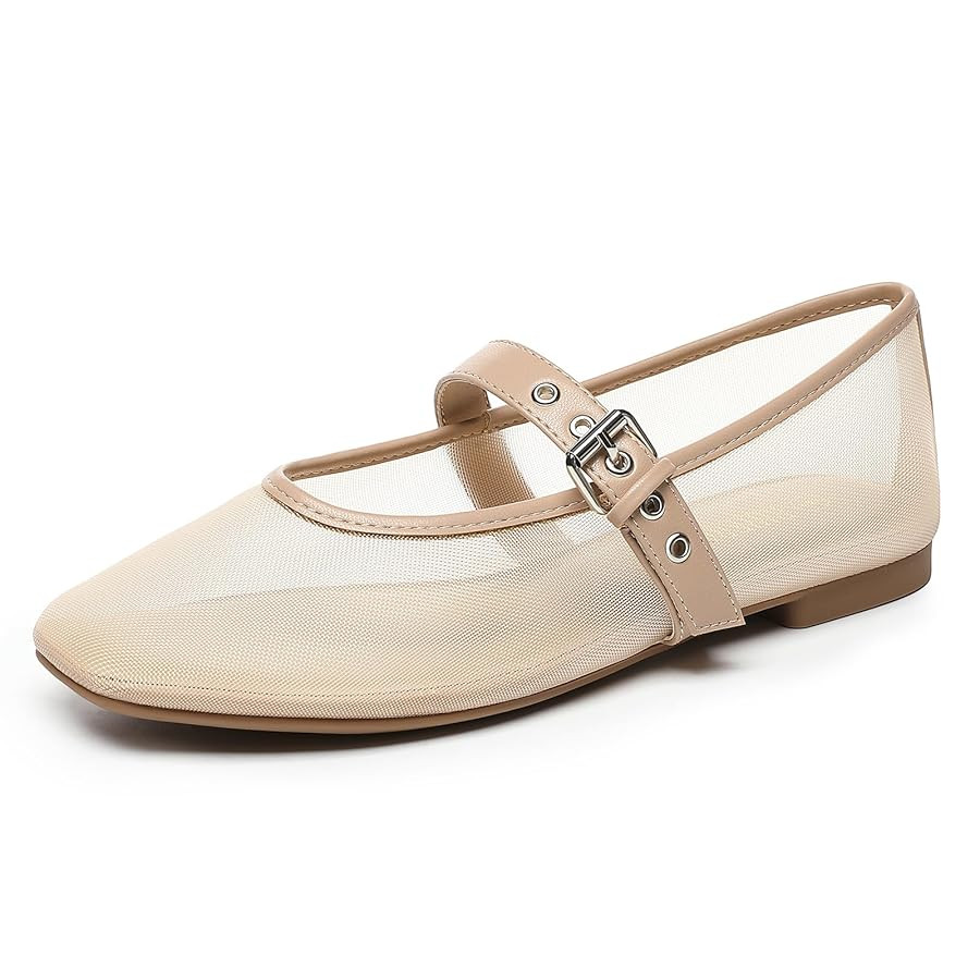 Rihero Mesh Ballet Flats for Women Square Toe Mary Jane Flats Comfortable Casual Ballerina Shoes | Amazon (US)