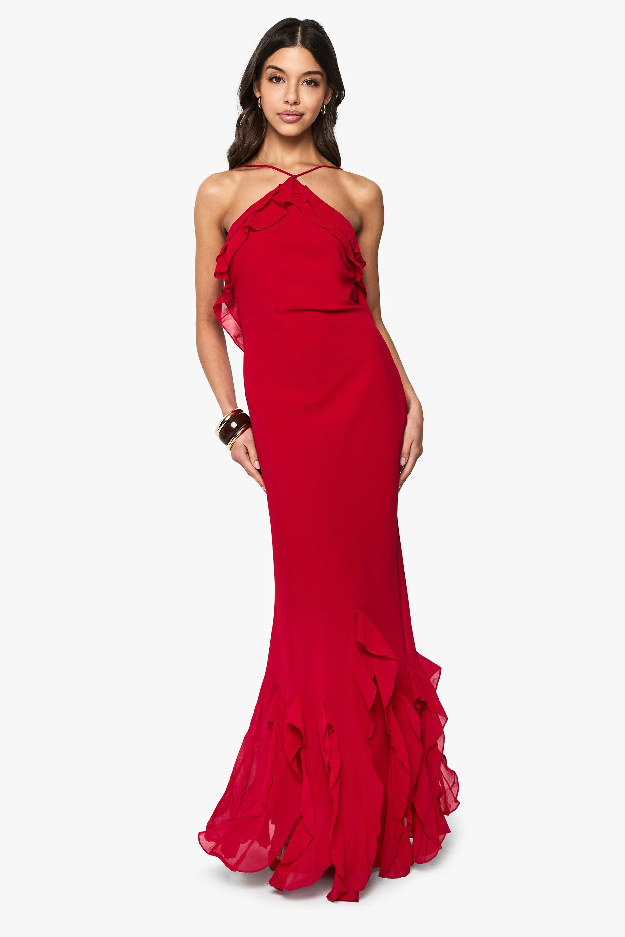 Ruffle Halterneck Maxi Dress | boohoo (US & Canada)