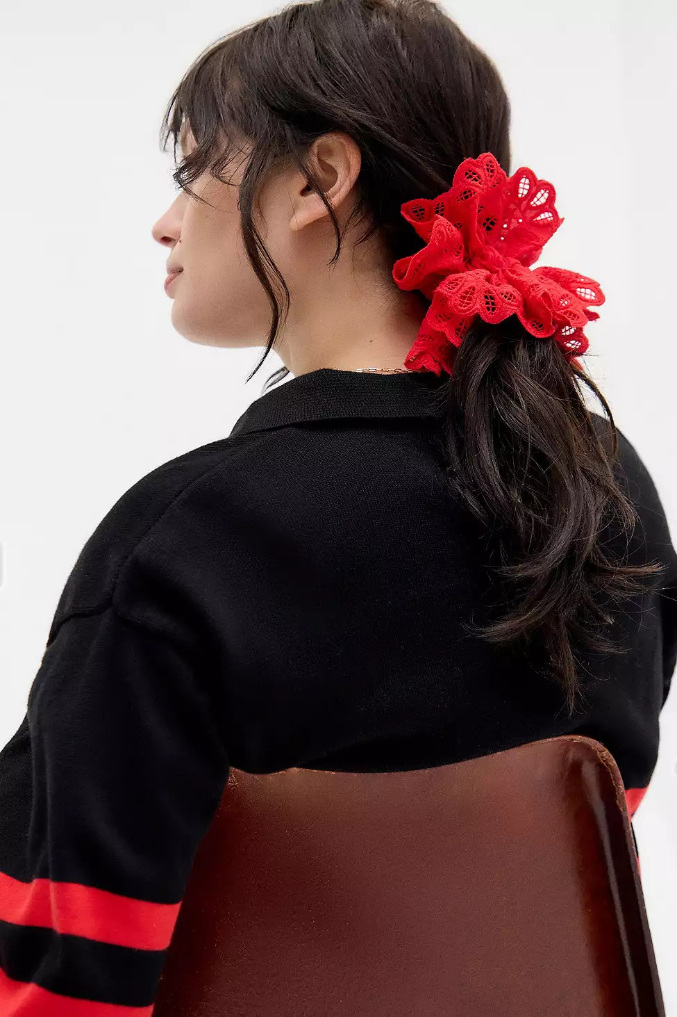 UO Delicate Lace Scrunchie - Red ALL at Urban Outfitters | Urban Outfitters UK
