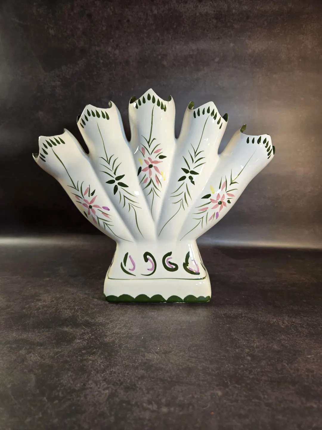 Vintage 5 Finger Ceramic Hand Painted Fan Bud Vase - Etsy | Etsy (US)