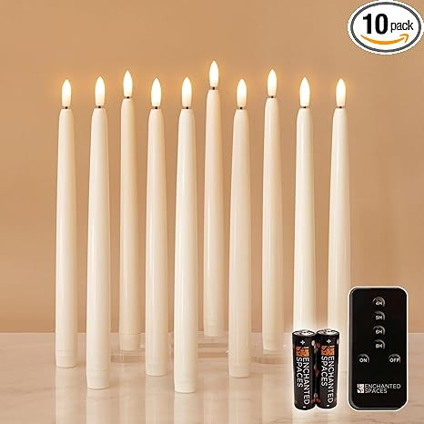 Set of 10 Daily Timer Flameless LED Ivory 10" Taper Candles with Realistic Black Wick, Daily Time... | Amazon (US)