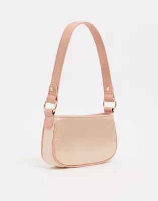 ASOS DESIGN 90s satin shoulder bag in blush | ASOS (Global)