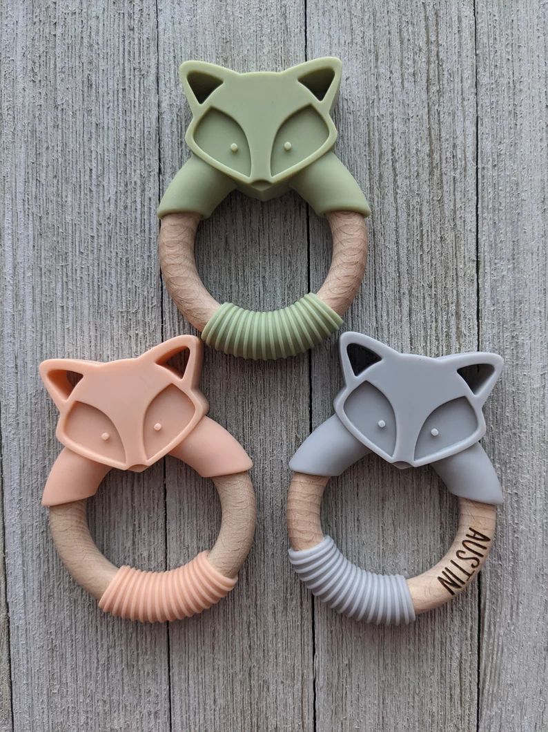 Personalized baby teether, engraved teether, Food grade silicone fox teether, silicone baby teeth... | Etsy (US)