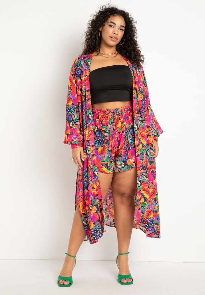 Printed Puff Sleeve Coverup Duster | Eloquii