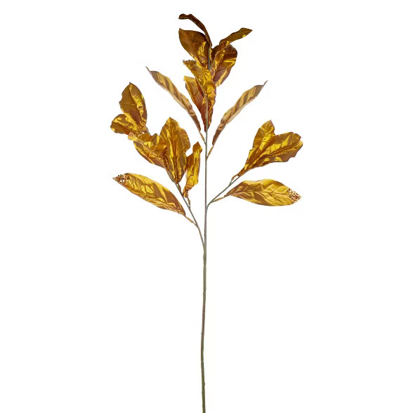 Northlight 37.5" Brown and Gold Glittered Sequined Magnolia Leaf Autumn Spray | Target