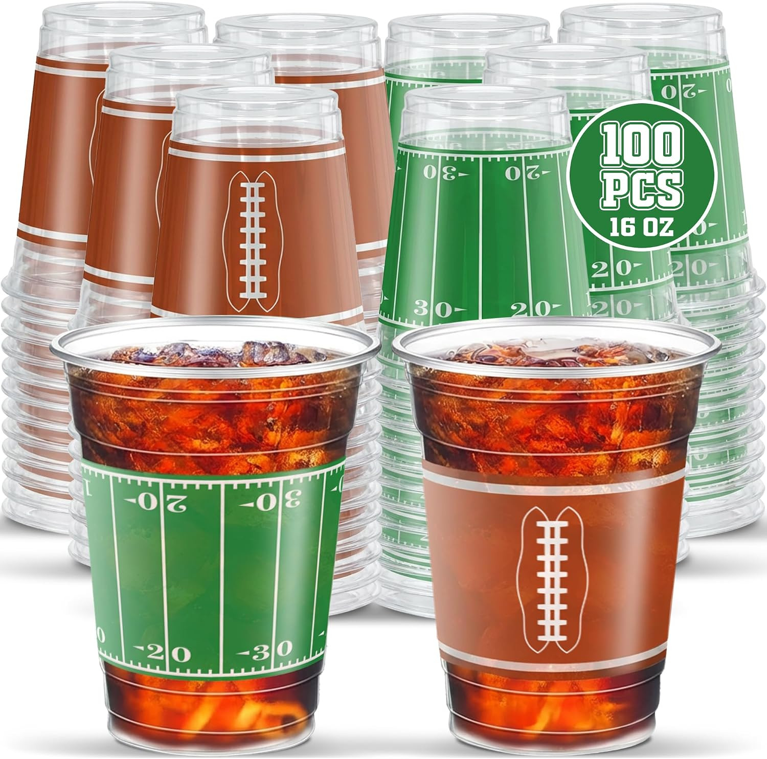 ArtCreativity Football Party Cups - Set of 100 - Football Party Supplies - 16 Ounce Disposable Cups - 2 Designs for Football Party Decorations - Party Cup Set for Championship Game or Birthday | Amazon (US)