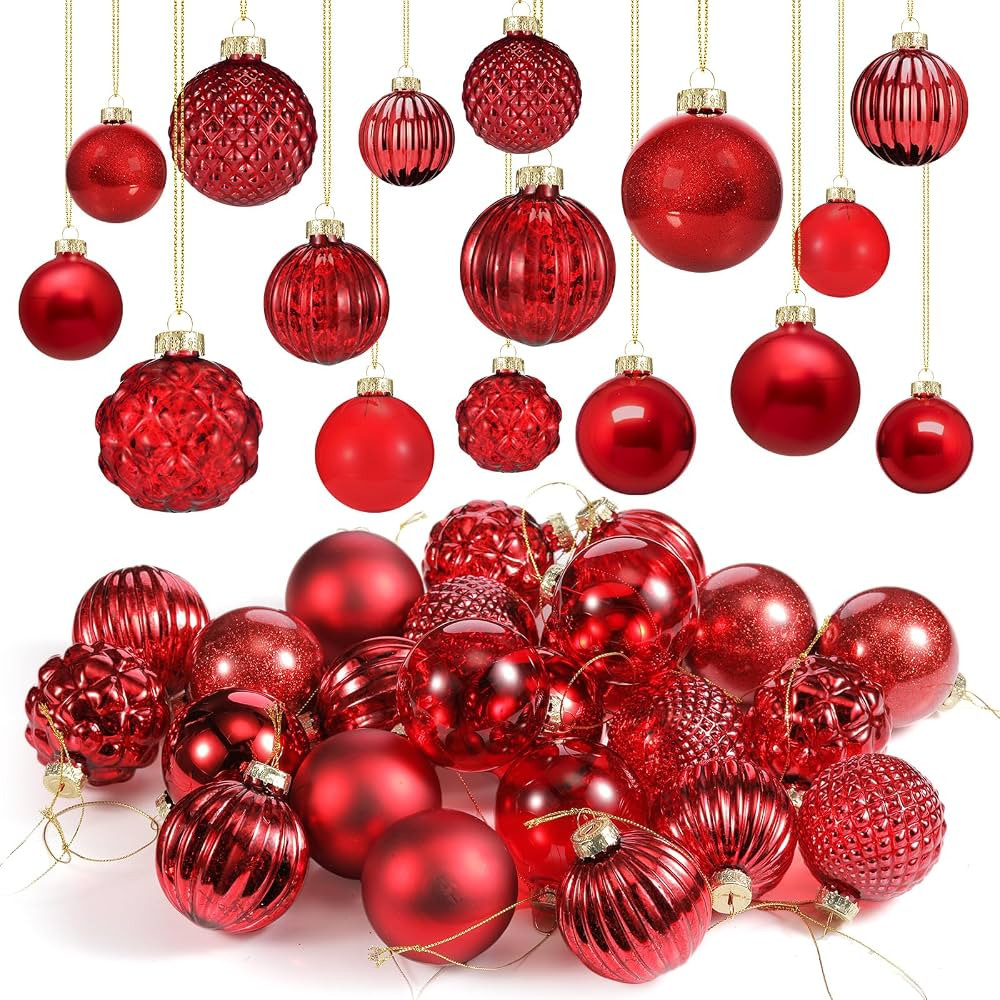 Liliful 24 adornos de bola de Navidad de cristal de 2.36 pulgadas, decoración de árbol de Navid... | Amazon (US)