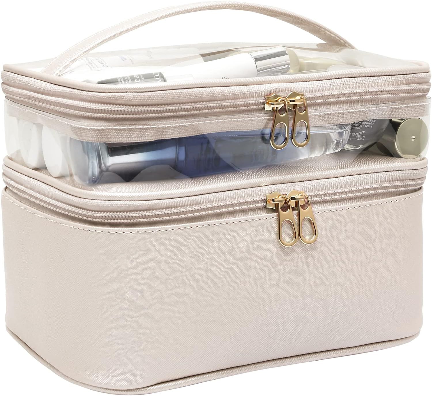 Makeup-Bag,Large Leather Makeup-Organizer for Travel-Accessories Clear-Cosmetic-Bag,Portable Travel Essentials Bag Makeup Case,Make Up Bag Toiletry Bag for Women,College Dorm Room Essentials for Girls | Amazon (US)