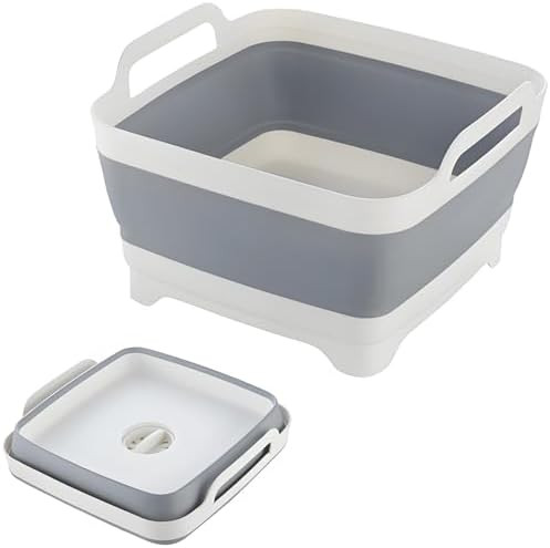 Collapsible Dish Basin with Drain Plug, 9L 2.4 Gallon Portable Wash Basin Dishpan Space Saving Di... | Amazon (US)