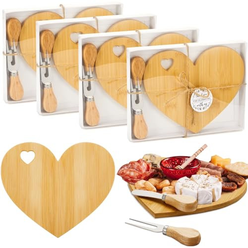 Patelai 4 Set Bridal Shower Favor Heart Cheese Board Cheese Knives Wood Mini Charcuterie Board Thank You Gift Box for Guest Bridal Baby Shower Prize Wedding Birthday Valentines (Bamboo Color) | Amazon (US)