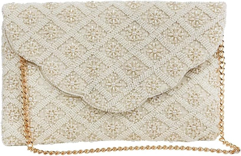 Bridal Purse Ivory Scallop Pearl Clutch Bag, Bridal Clutch, Hand Beaded Bride Purse for Evening B... | Amazon (US)