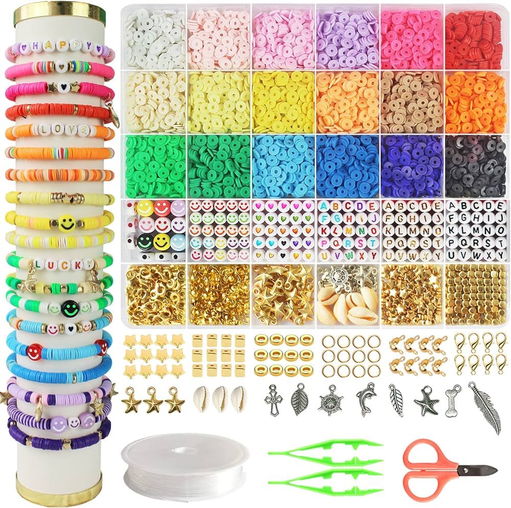 Hbnlai 5300 Clay Beads Bracelet Making Kit, Friendship Bracelet Kits Flat Preppy Beads for Jewelr... | Amazon (CA)