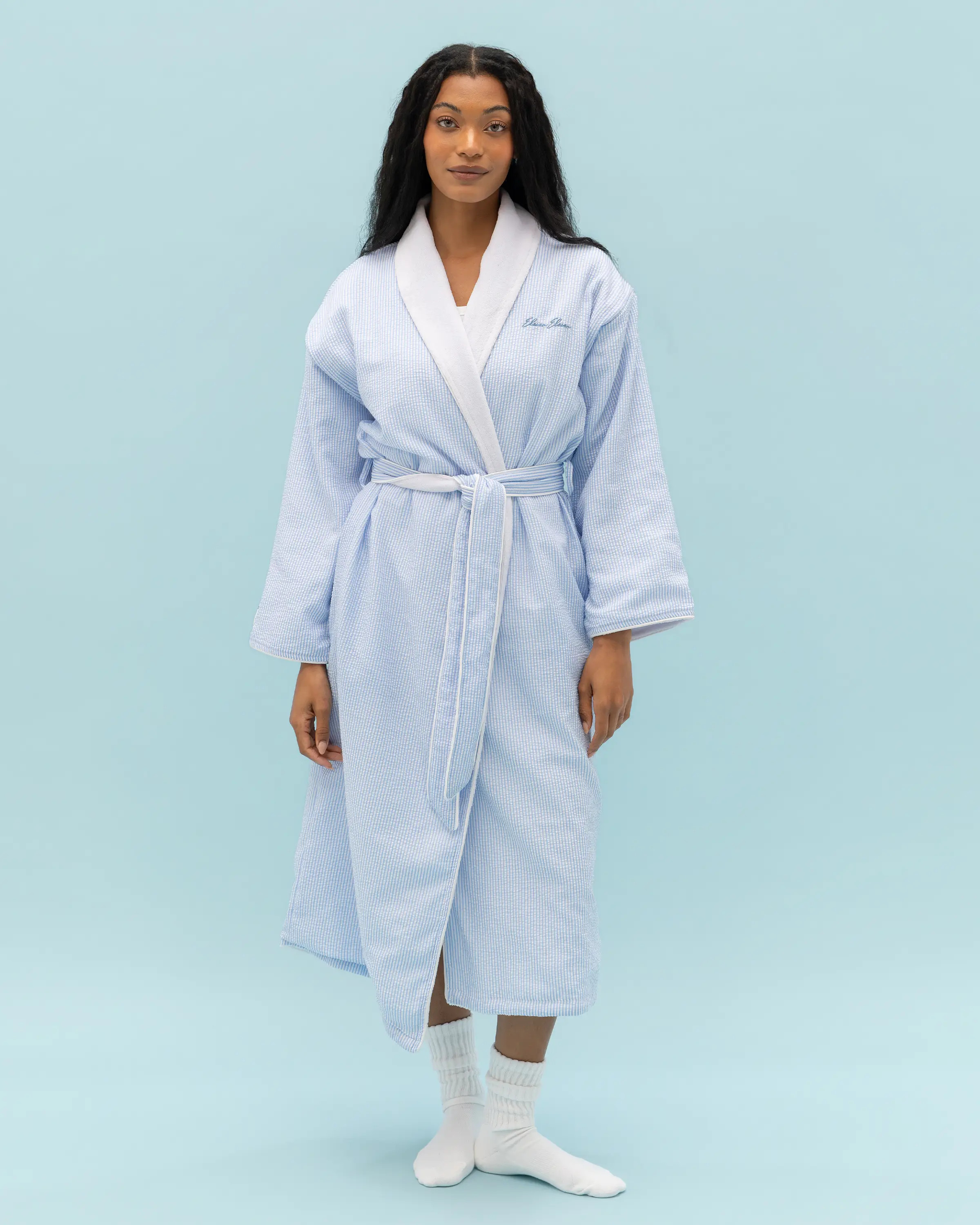 Striped Robe in Blue and White Stripe | Eleven Eleven