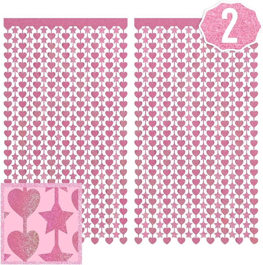 xo, Fetti Pink Star and Heart Foil Curtain - Set of 2 | Pink Birthday Party, Bachelorette Party F... | Amazon (US)