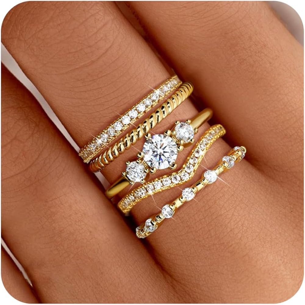 Florideco Stackable Rings for Women 14K Gold Plated Minimalist Non Tarnish Cubic Zirconia Thumb R... | Amazon (US)