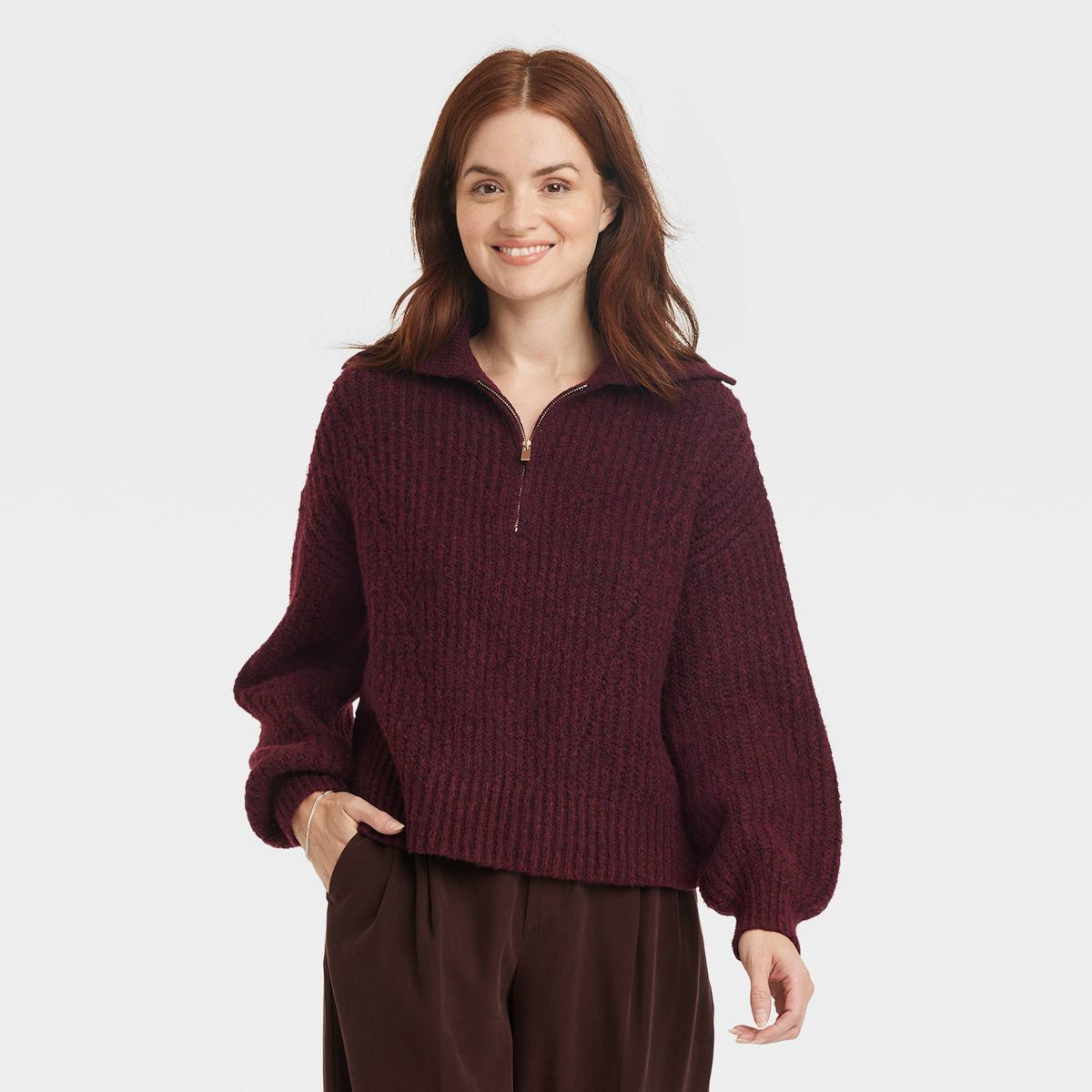 Women's Quarter Zip Pullover Sweater - A New Day™ Cream XS | Target