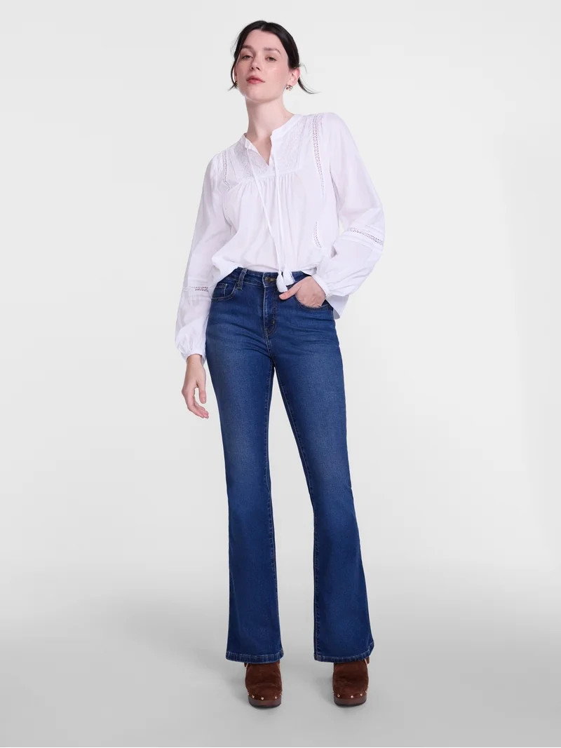 Scenario Women's and Women's Plus Embroidery Top with Lace Inserts, Sizes XS-4X | Walmart (US)