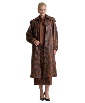 Avec Les Filles Women's Button-Front Spread Collar Maxi Coat - Brown/black/python | Macy's