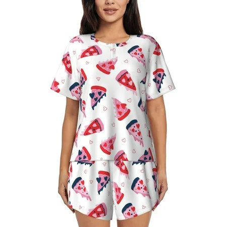Women s Pajama Sets - Cute Love Pizza pink Summer Pajamas for Women Set Short Sleeve Sleepwear PJ Sets | Walmart (US)