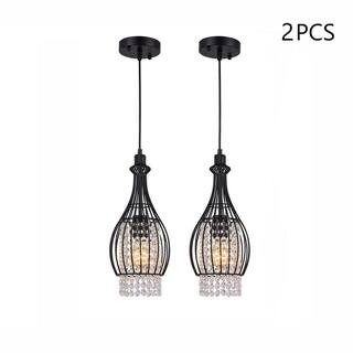 OUKANING 1-Light Black Vintage Industrial Metal Cage Crystal Mini Pendant Light (2-Pack) HG-HCXLS... | The Home Depot