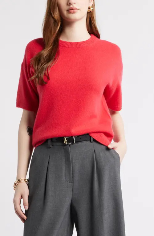 Nordstrom Short Sleeve Cashmere Sweater in Red Saucy at Nordstrom, Size X-Large | Nordstrom