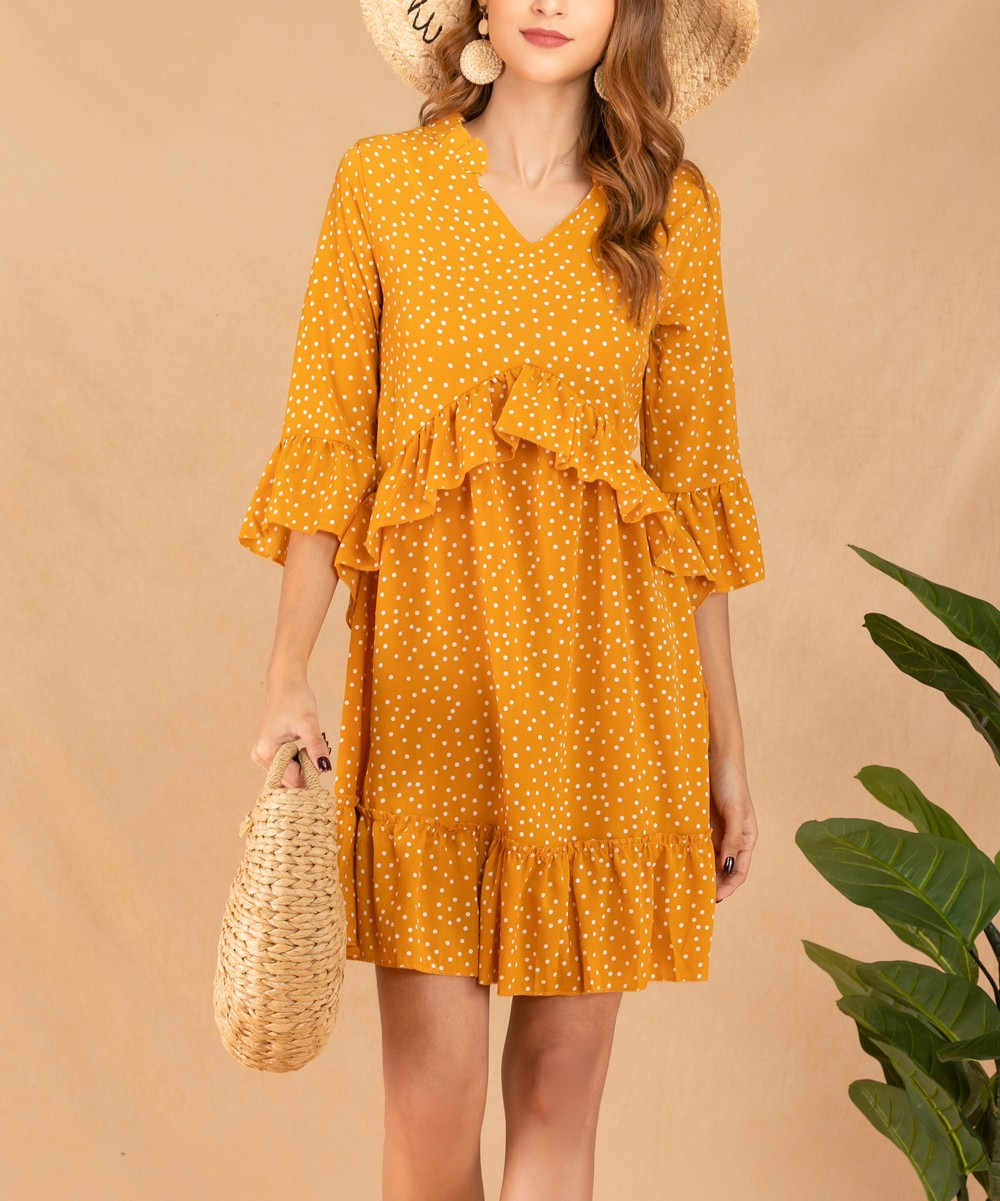 Della Mel Women's Casual Dresses yellow - Yellow Polka Dot Empire-Waist Dress - Women | Zulily