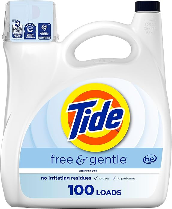 Tide Free & Gentle Liquid Laundry Detergent, 100 Loads, 132 fl oz, Tide Laundry Detergent, Clean ... | Amazon (US)