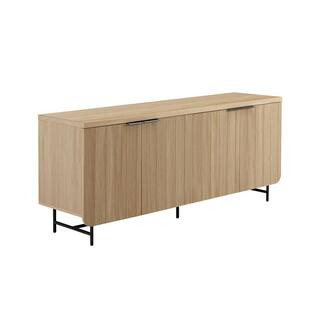 Coastal Oak/Black Wood and Metal Modern Reeded 4-Door Sideboard | The Home Depot