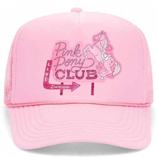 Pink Pony Club Sign Trucker Hat | Trendy Cute Hot Graphic Pop Girly Concert Festival | Premium Trucker Hat for Men & Women (US, Alpha, One Size, Pink) | Amazon (US)