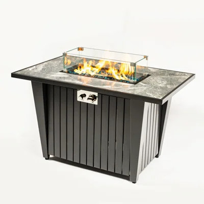 42'' Propane Gas Fire Pit Table, 50000 BTU Rectangular Steel Fire Pit With Glass Wind Guard For Outside Patio Deck Garden Courtyard -Gray | Wayfair North America