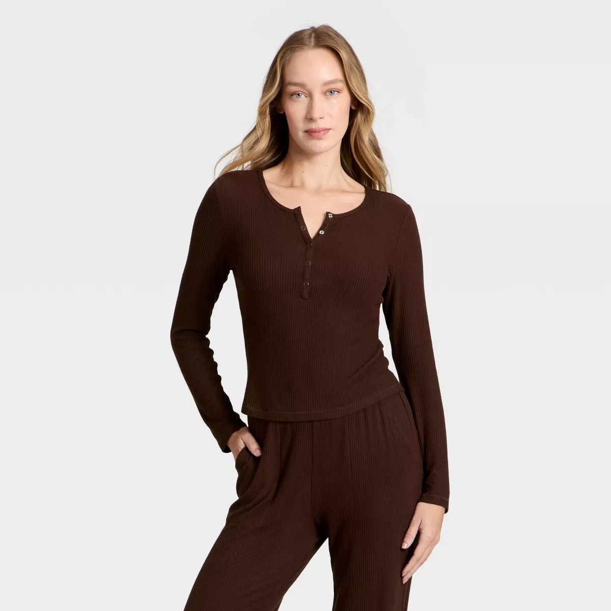 Women's Cozy Ribbed Long Sleeve Henley Pullover - Auden™ | Target