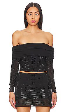 OW Collection Off Shoulder Rhinestone Blouse in Black Caviar from Revolve.com | Revolve Clothing (Global)