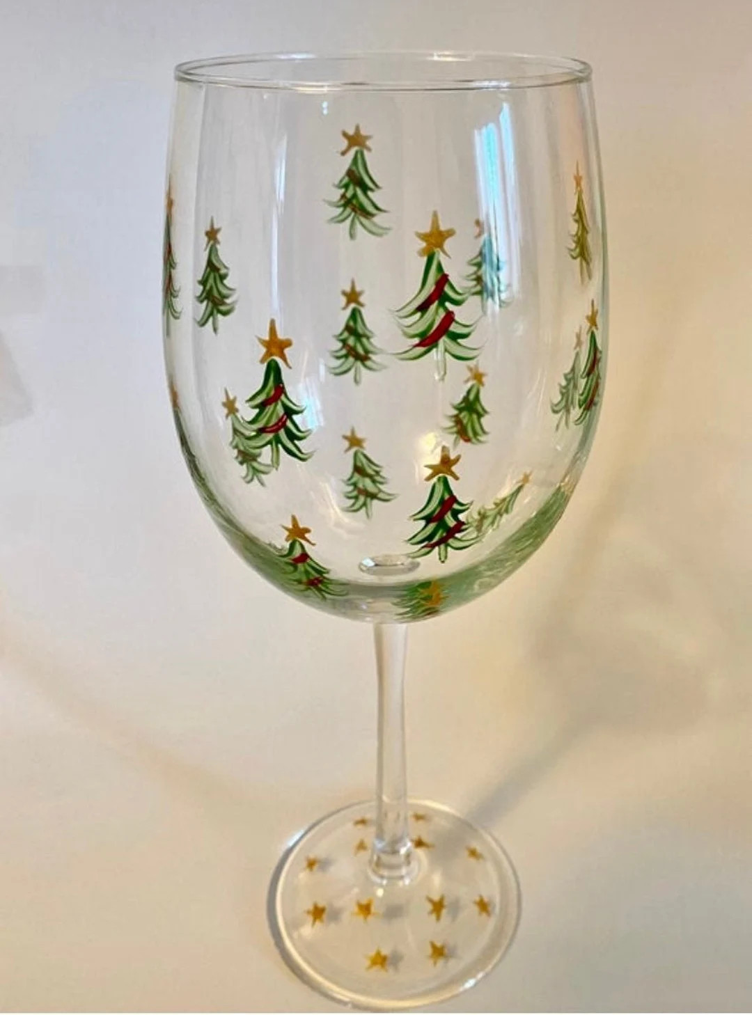 Stem Wine Glass Christmas Trees Hand Painted Minimalist - Etsy | Etsy (US)