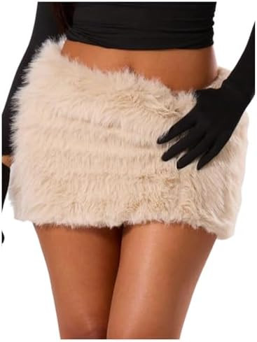 GORGLITTER Women's Y2k Fuzzy Bodycon Mini Skirt Fur Low Rise Pencil Short Skirts Clubwear | Amazon (US)