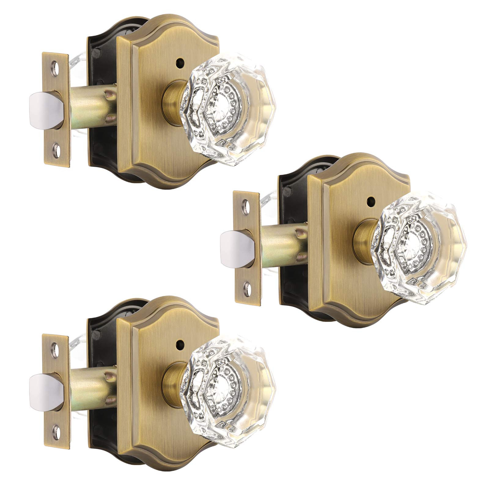 Gobrico 3 Pack Privacy Crystal Glass Door knobs with Lock,Heavy Duty Door Locksets with Diamond C... | Amazon (US)