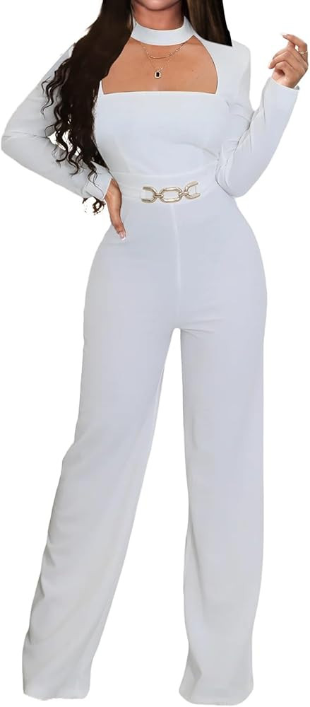 SeNight Women Sparkly Jumpsuits Sexy Long Sleeve Elegant Mock Neck Shiny Straight Long Pants Romp... | Amazon (US)