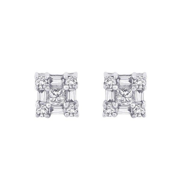 14K White Gold 1/2ct TDW Round, Princess and Baguette-Cut Diamond Stud Earrings (G-H, I2) | Bed Bath & Beyond