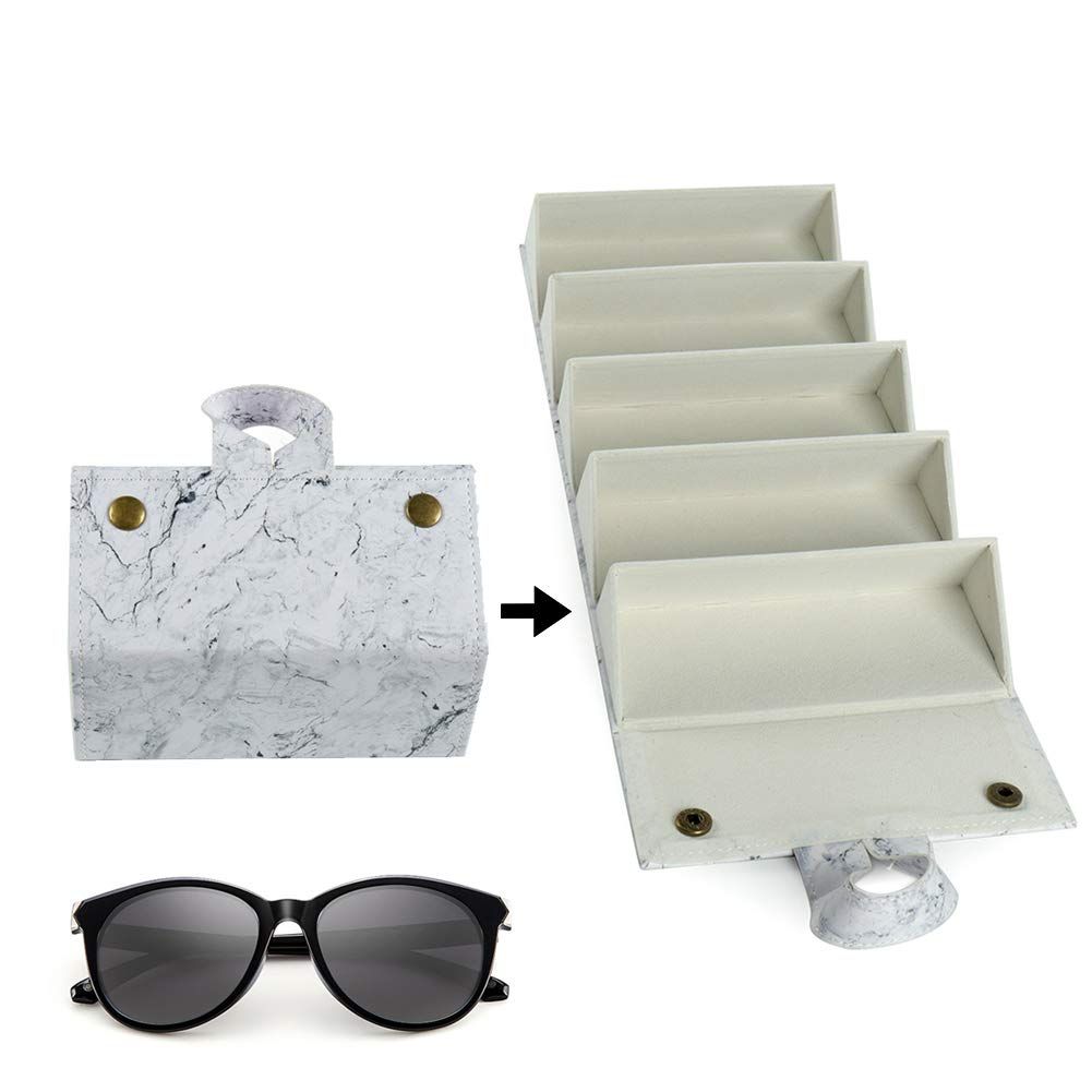 5 Slots Leather Sunglasses Travel Organizer Case Multiple Eyeglasses Display Storage Box for Men ... | Amazon (US)