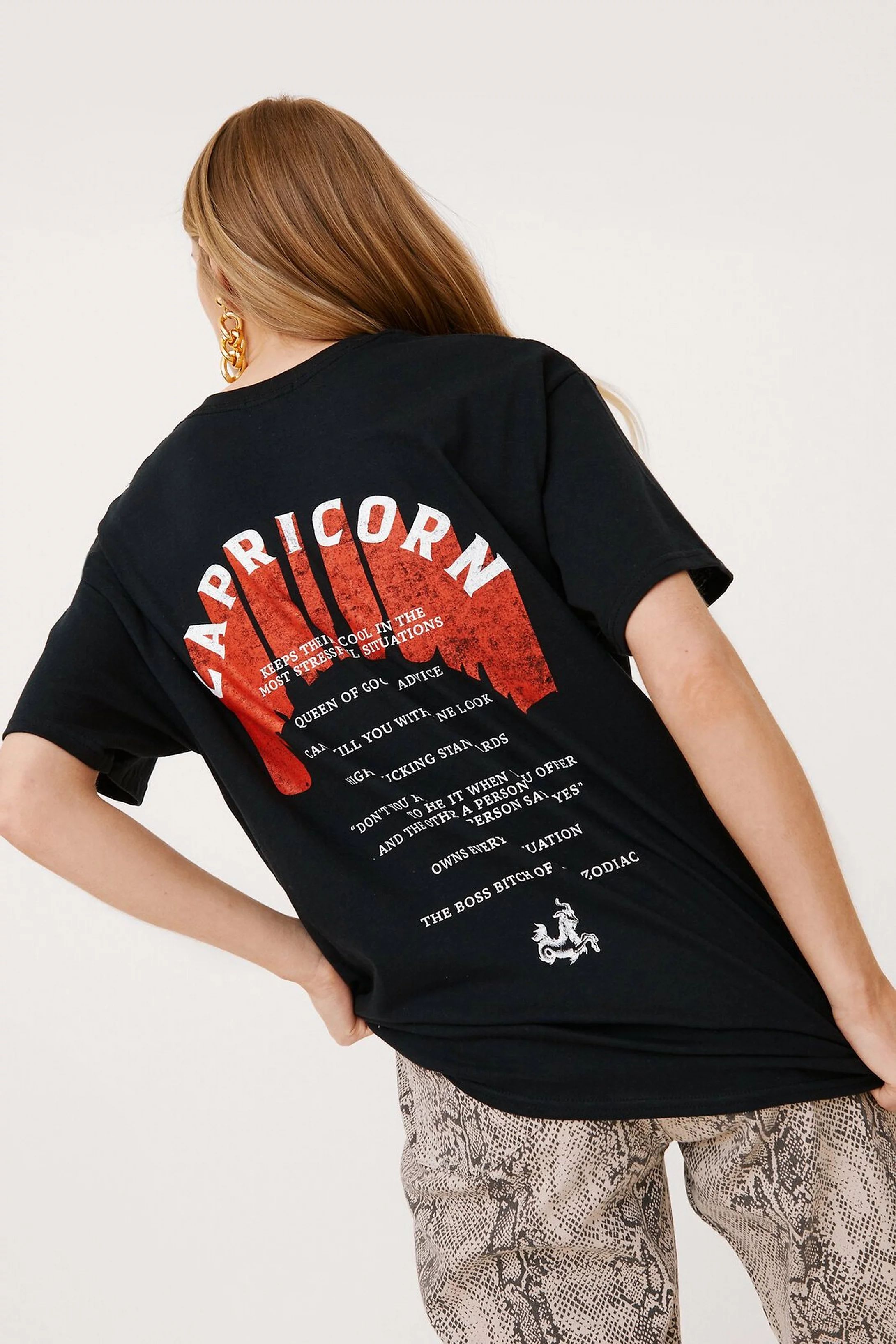 Capricorn Zodiac Graphic Crew Neck T-Shirt | NastyGal (UK, IE)