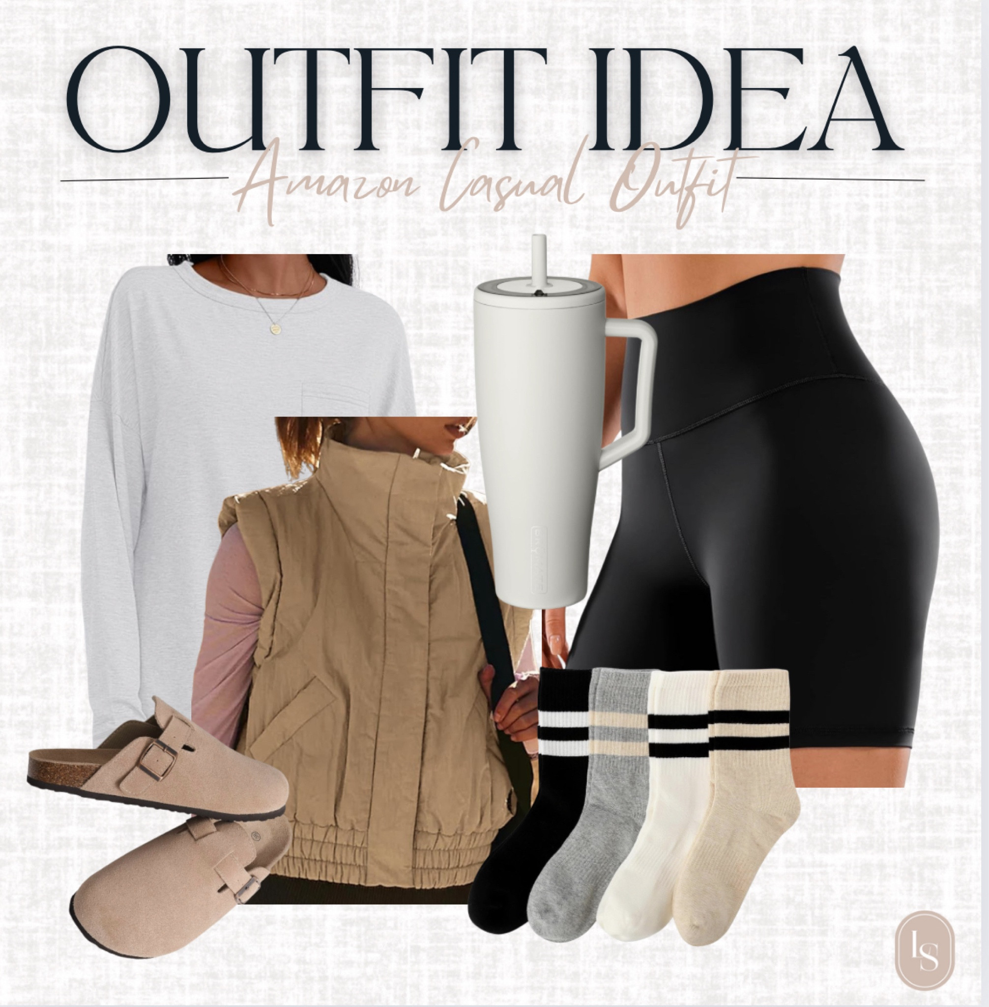 Casual outfit idea all from Amazon. This long sleeve tee is perfect for layering under this scrunch puffer vest and biker shorts. Wear with cute socks and clogs, grab your water and go.

#LTKFindsUnder50 #LTKStyleTip #LTKSaleAlert