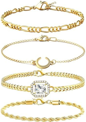 Alegend Titanium Steel (Not Rust, Resist Corruption, Easily Clean) 18K Gold Plated Single Bracele... | Amazon (US)